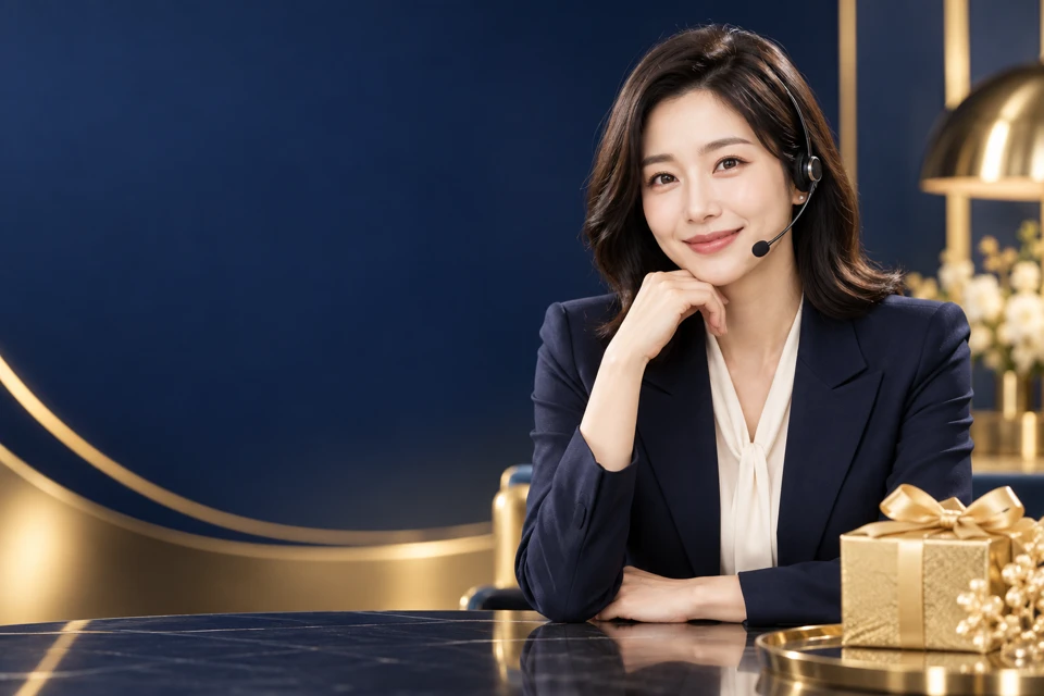 블라우스와 정장을 입은 여성 상담원 이미지